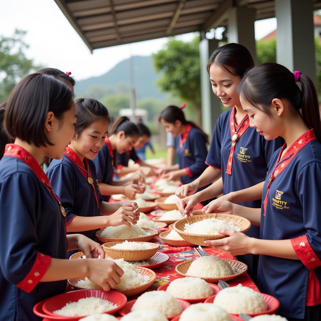 Học sinh THPT Gia Định tại Hội chợ lúa gạo