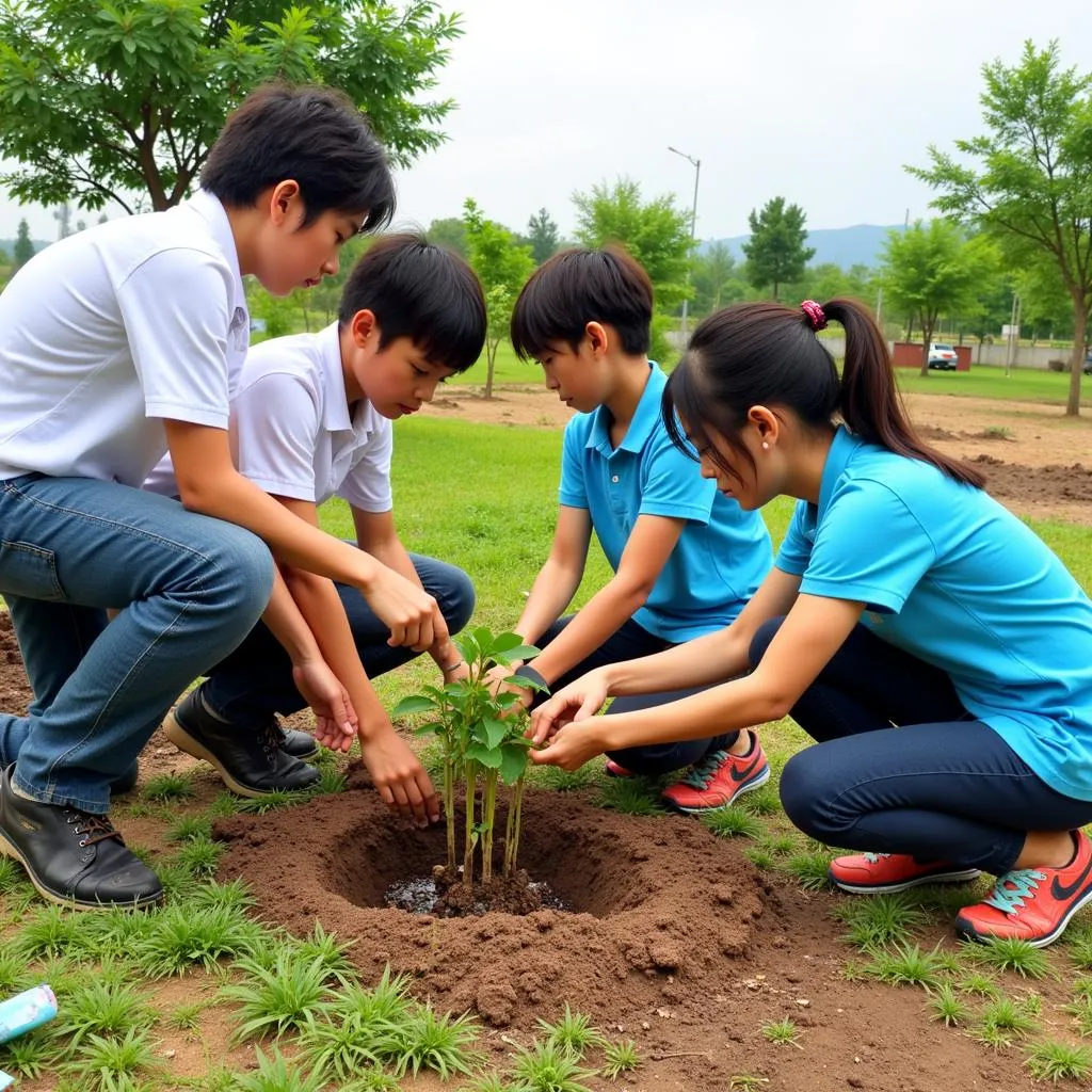 Học sinh THPT Gia Định tham gia hoạt động trồng cây