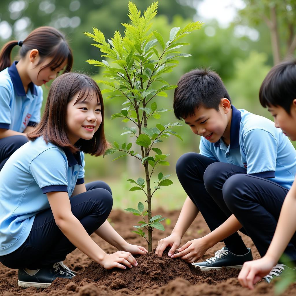 Học sinh THPT Gia Định tham gia hoạt động trồng cây