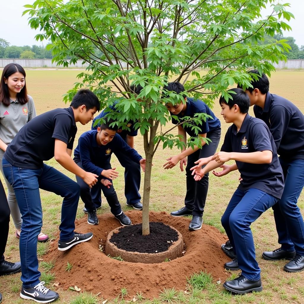 Học sinh THPT Gia Định tham gia hoạt động trồng cây