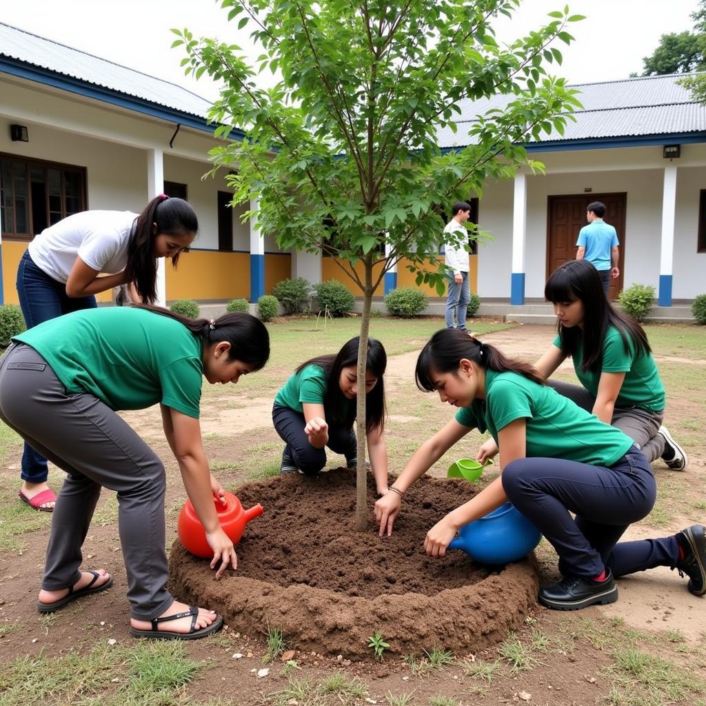 Học sinh THPT Gia Định tham gia trồng cây xanh trong khuôn viên trường