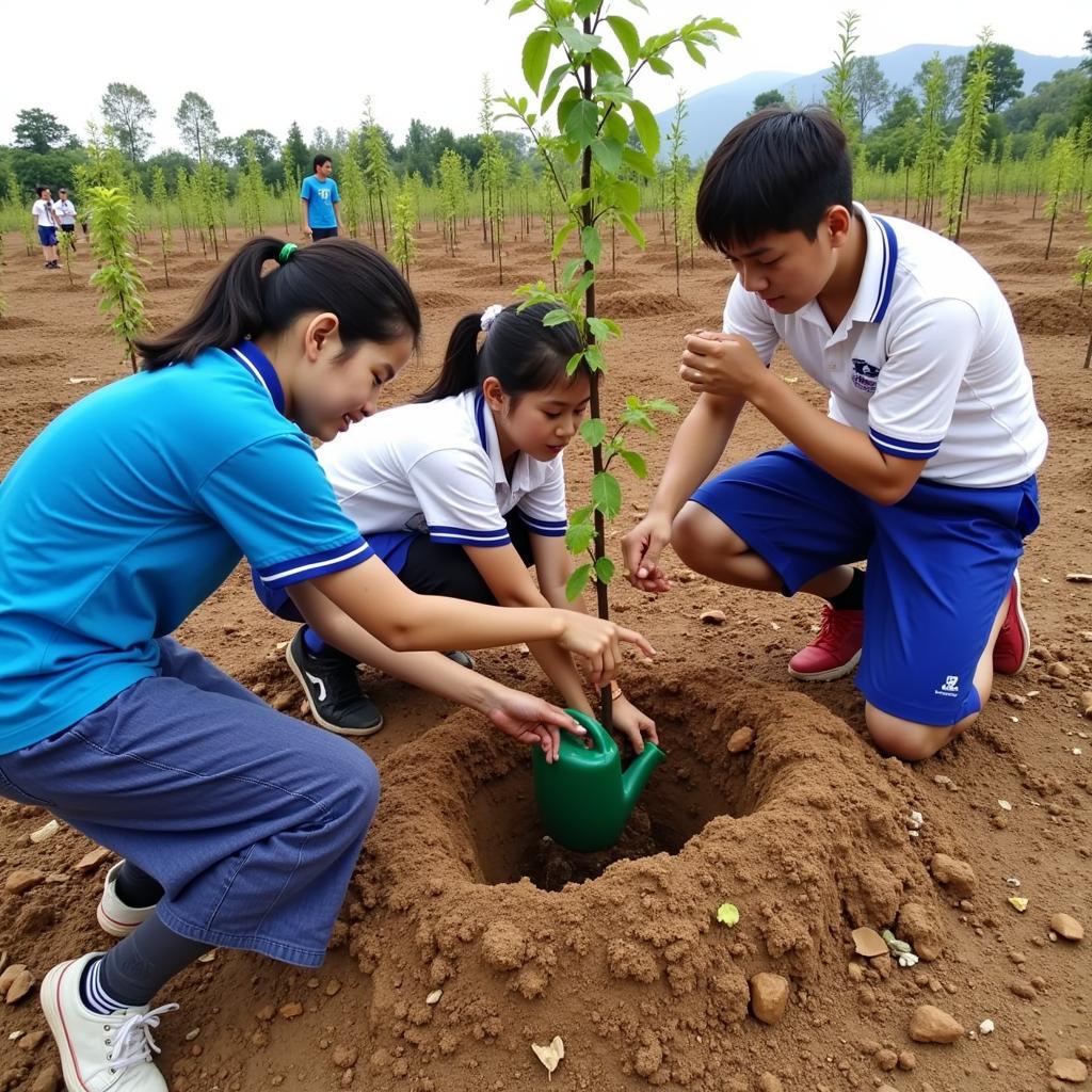 Học sinh THPT Gia Định tham gia hoạt động trồng cây xanh