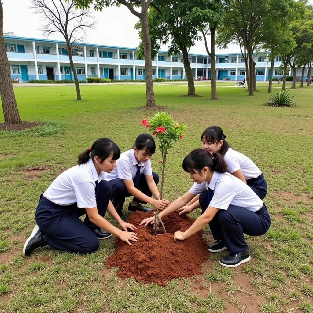 Học sinh THPT Gia Định tham gia trồng cây xanh trong khuôn viên trường