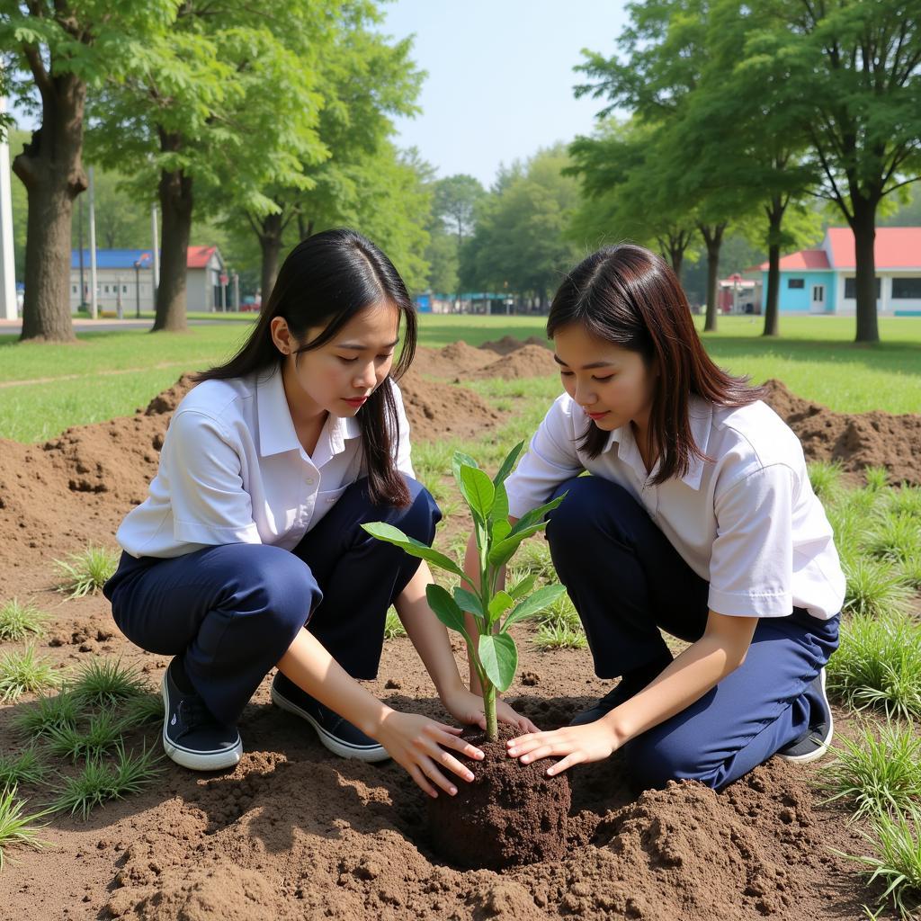 Học sinh THPT Gia Định tham gia trồng cây xanh