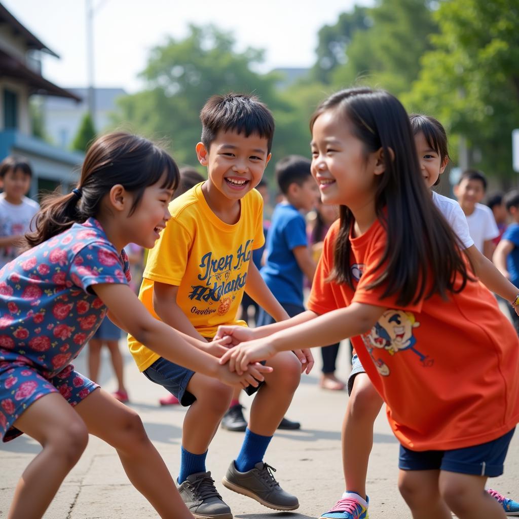 Học sinh trường tiểu học Vạn Ninh vui chơi ngoài trời