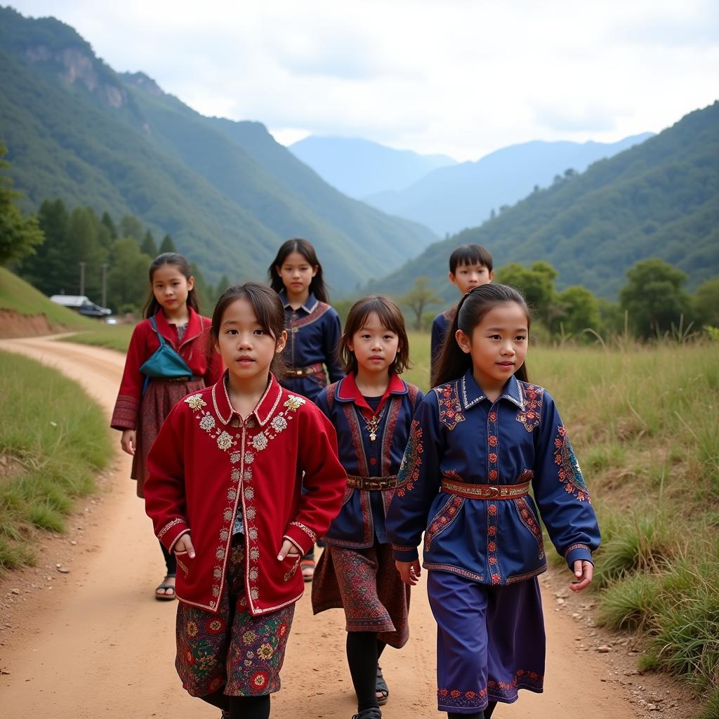 Students in Viet Bac mountainous area going to school