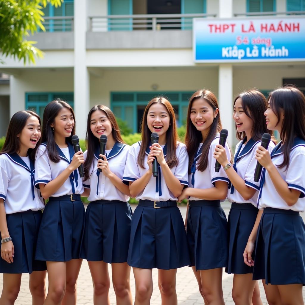 Học sinh THPT Gia Định hát karaoke "Kiếp Lữ Hành" trên sân trường