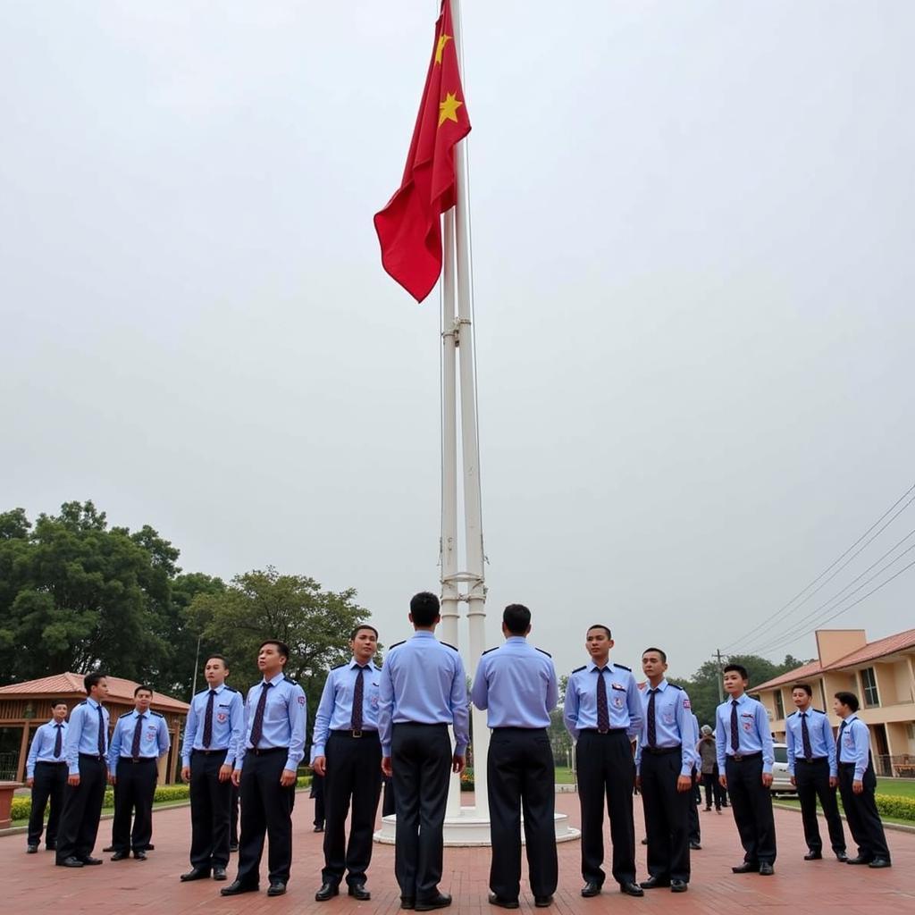 Flag raising ceremony at THPT Nguyen Trung Truc