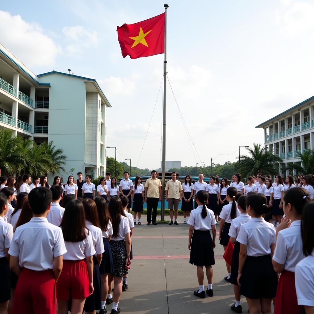 The traditional flag-raising ceremony at Gia Dinh High School