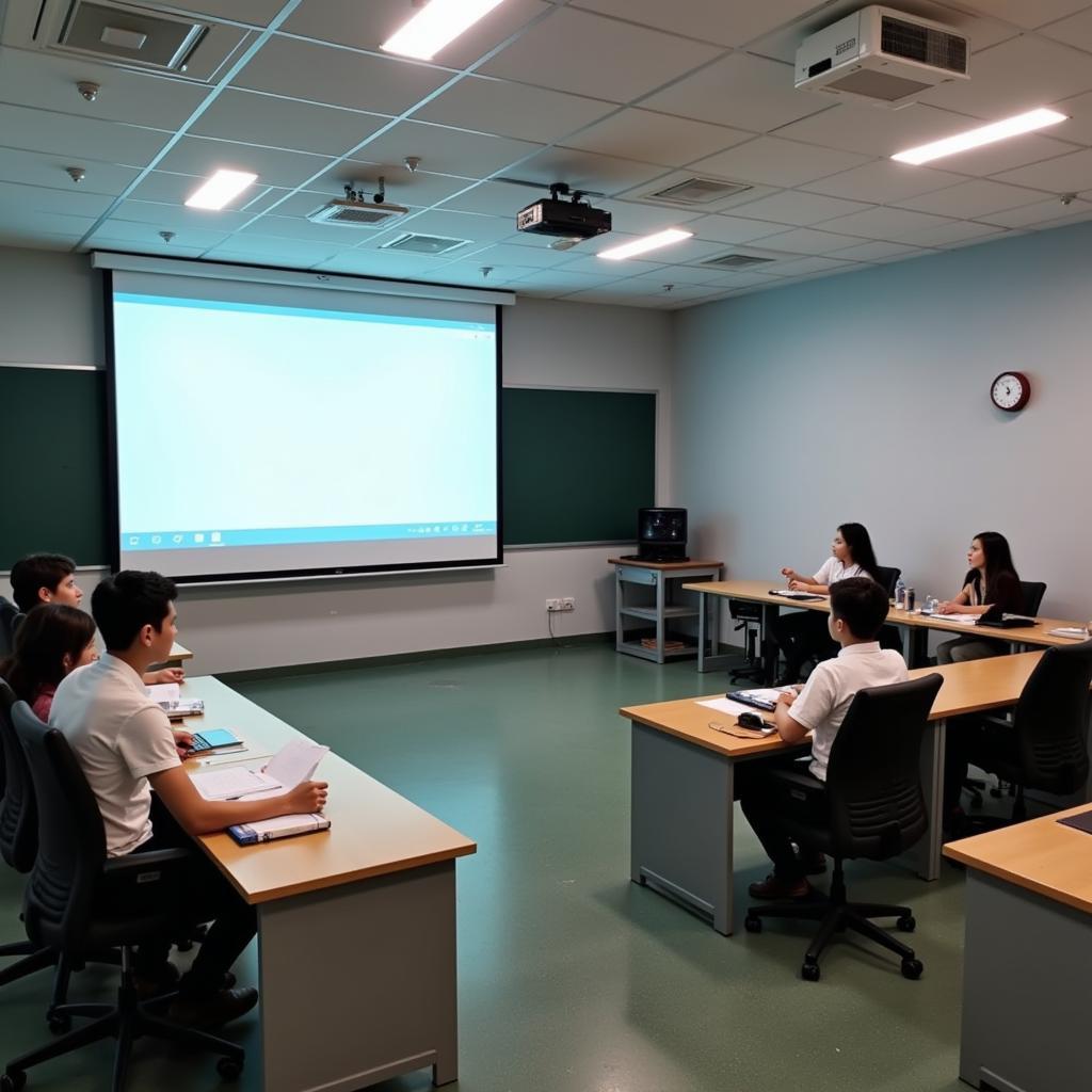 A modern classroom at Long Thoi High School equipped with advanced technology