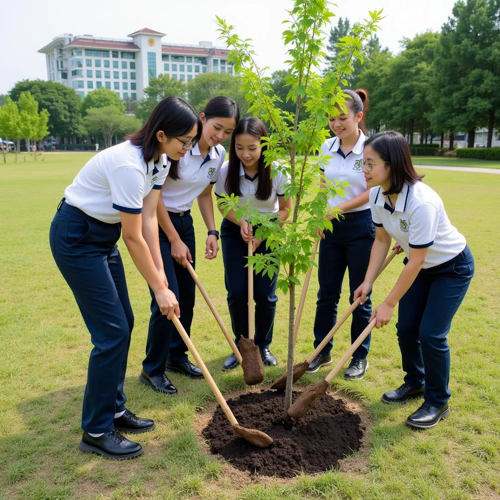 Học sinh THPT Gia Định tham gia trồng cây xanh