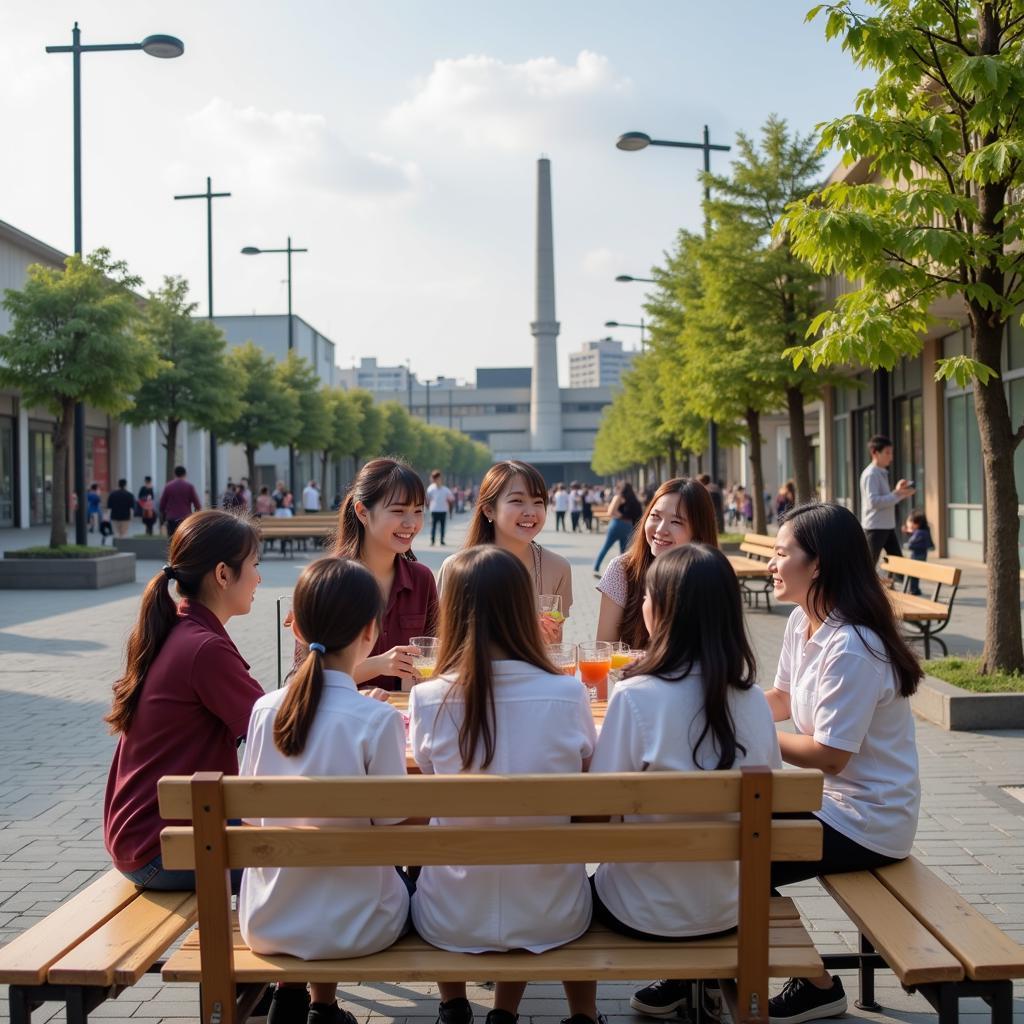 Students interacting at Amata Industrial Park Square