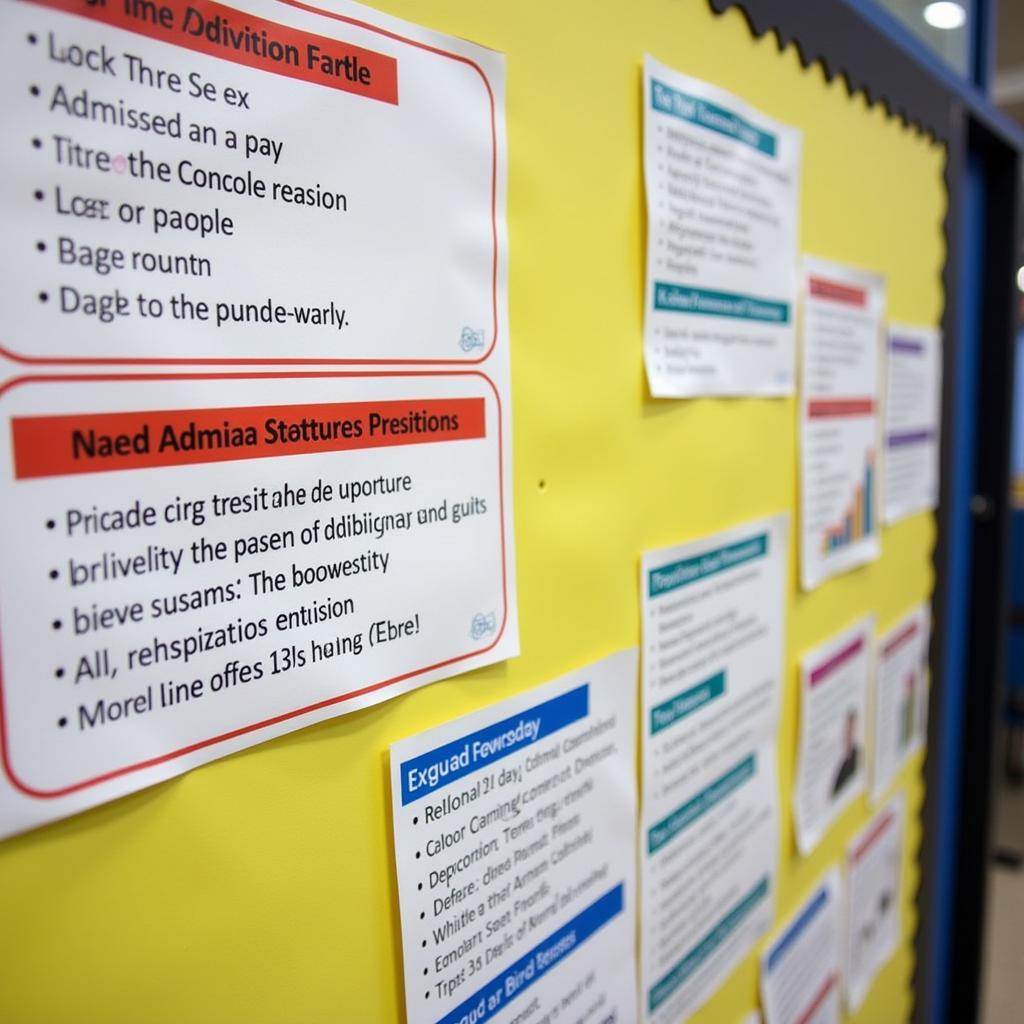 School announcement board with important dates and information