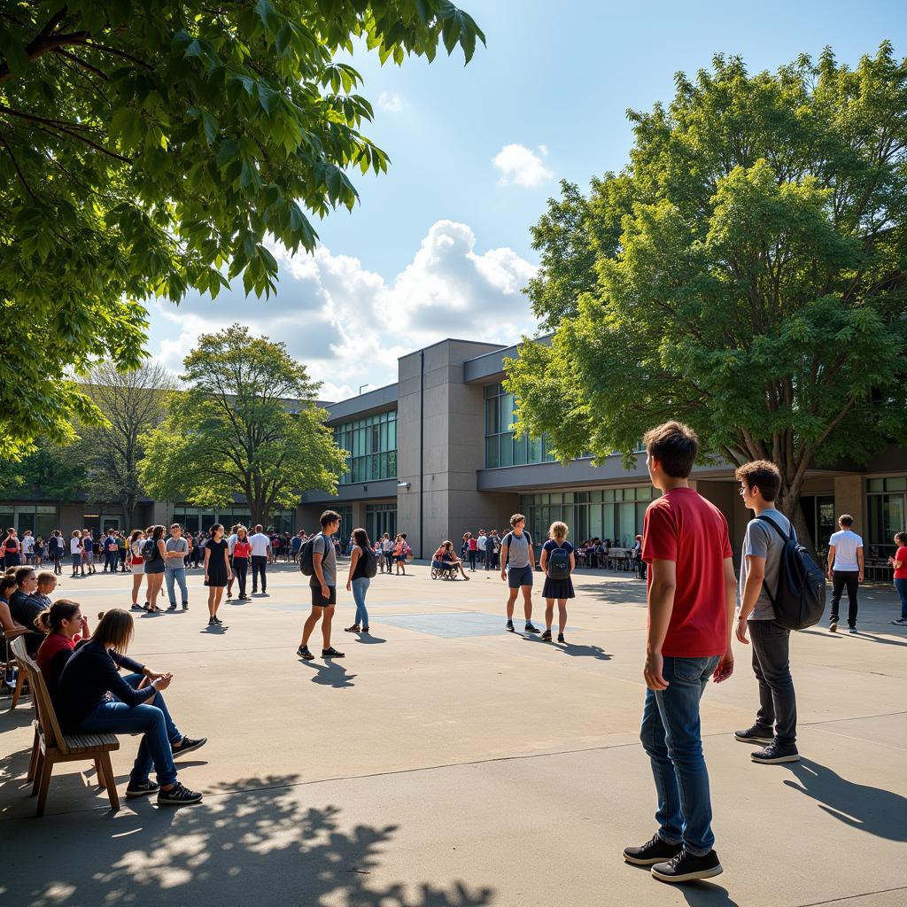 Students playing in the schoolyard during break time