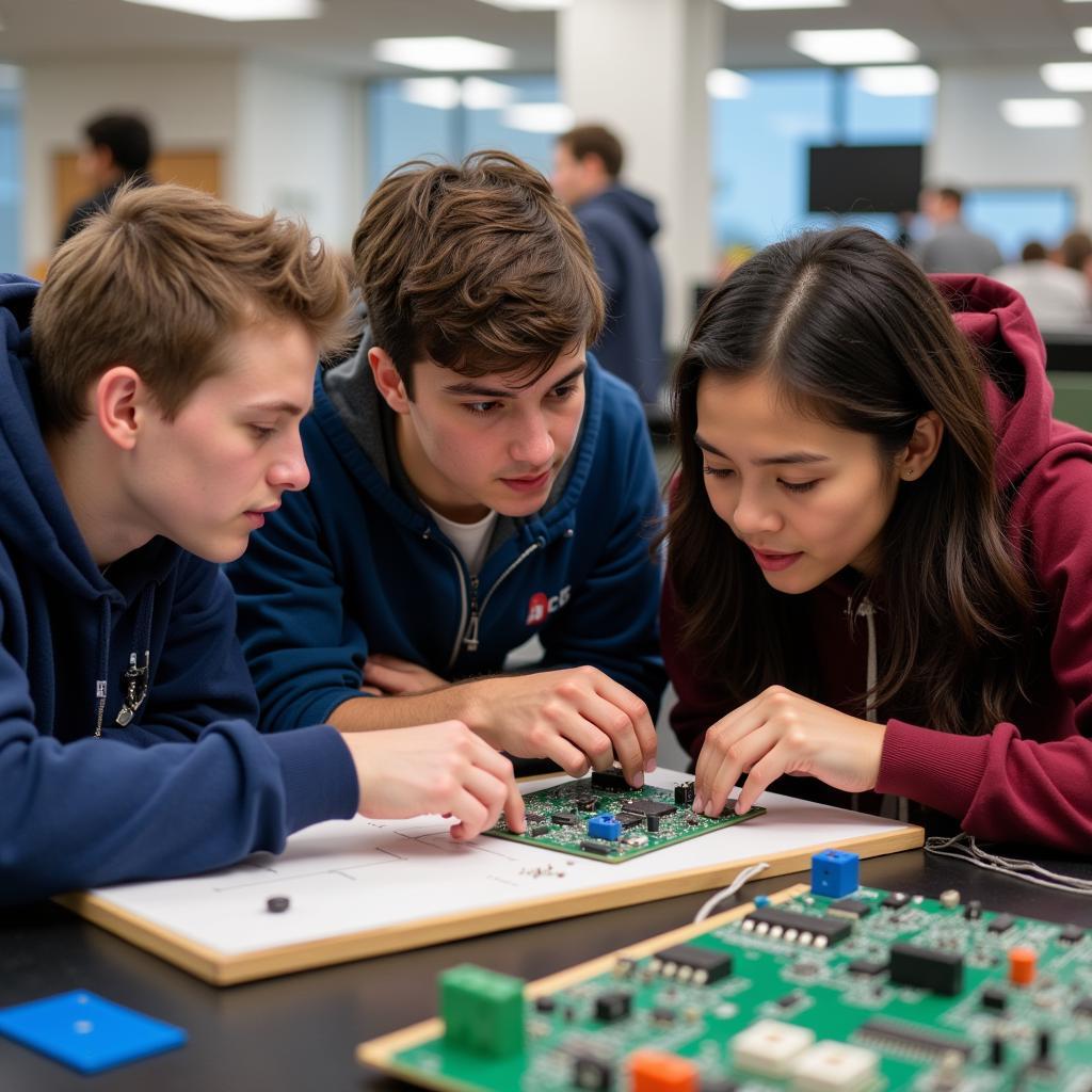 Students working on a circuit board