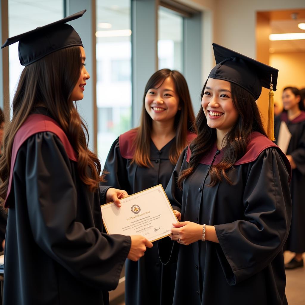 Students of Gia Dinh High School receiving their graduation diplomas