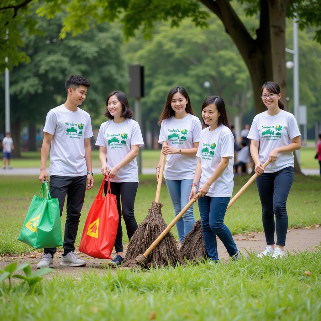 Sinh viên trường Cao đẳng Kinh tế Kỹ thuật Lâm Đồng tham gia hoạt động tình nguyện