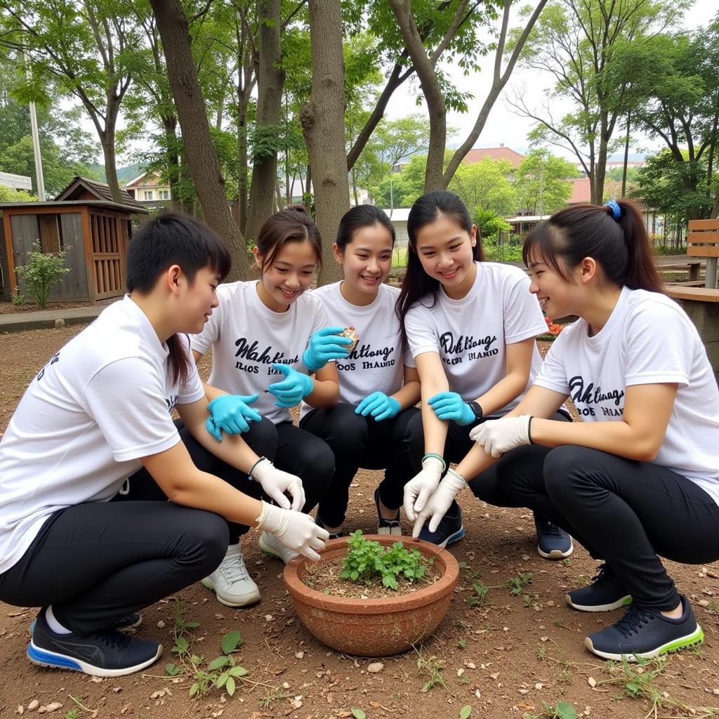 Học sinh Trường Dục Thanh tham gia hoạt động tình nguyện