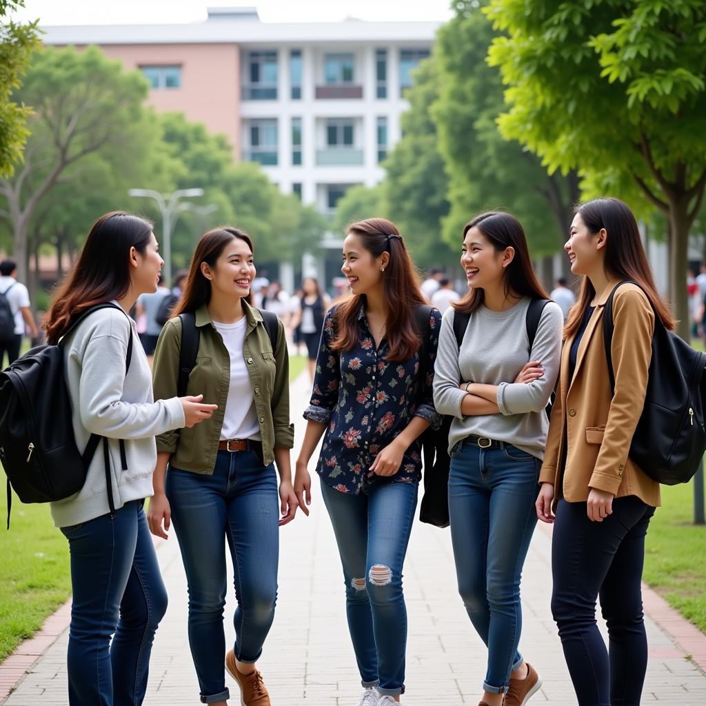 Students interacting on campus