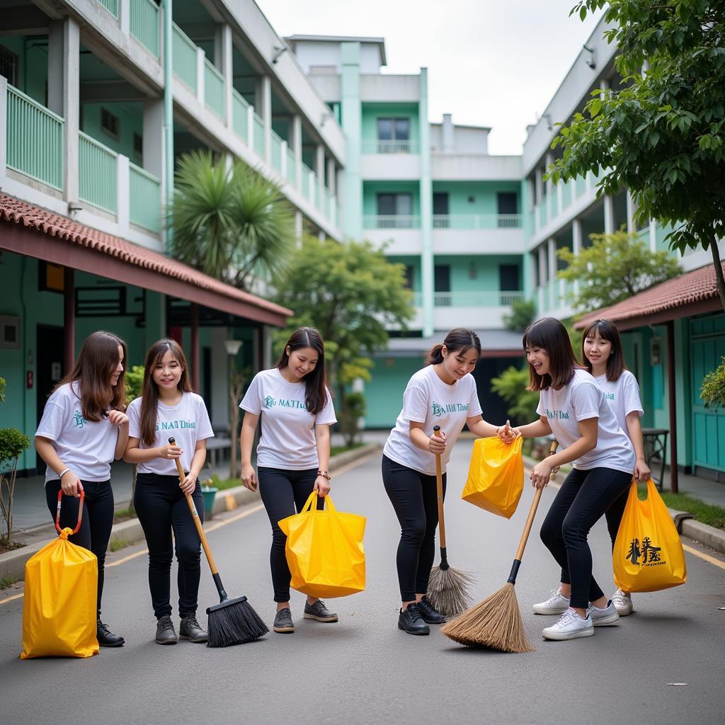 Thầy cô và học sinh THPT Gia Định chung tay dọn vệ sinh