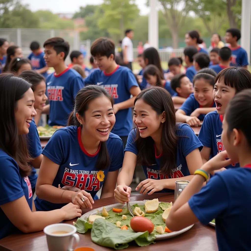 Teachers and students of Gia Dinh High School participating in extracurricular activities together.