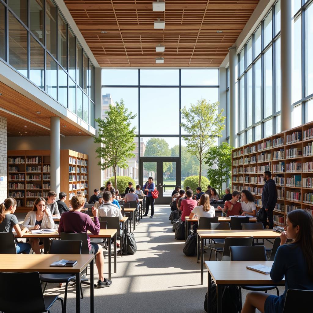 Students studying in a modern university library in Toronto