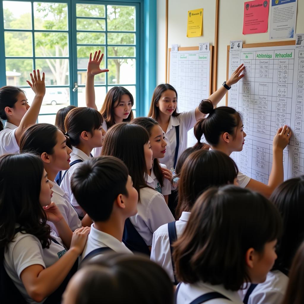 Students checking their national high school exam results at Gia Dinh High School