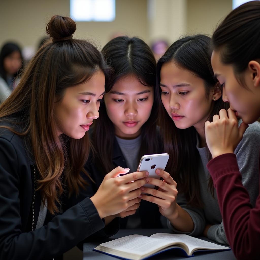 Students anxiously checking exam results