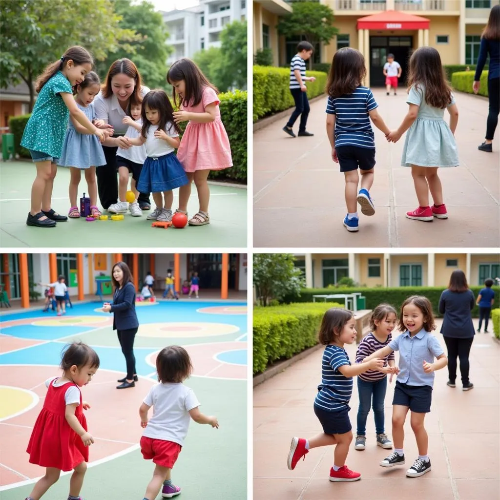 Children participating in outdoor activities at Thien An Kindergarten