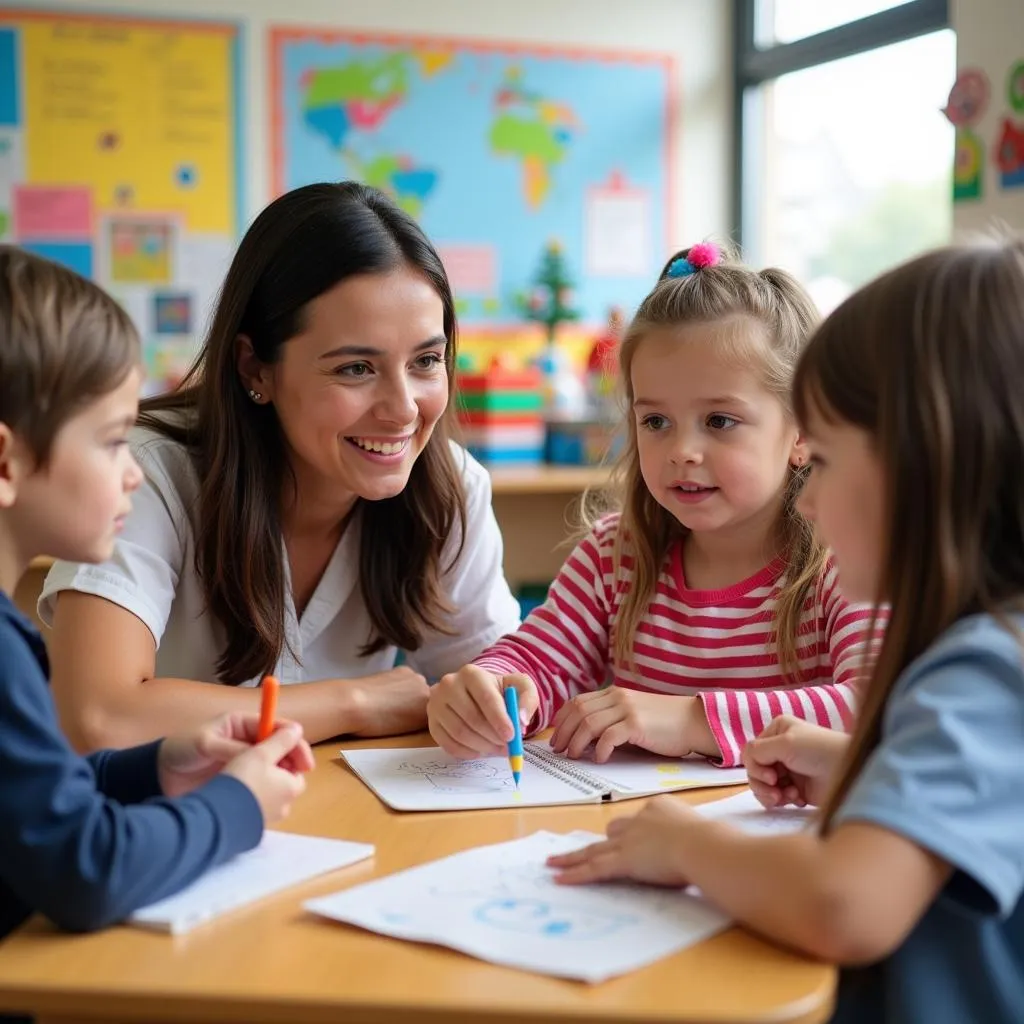 Children learning English at kindergarten