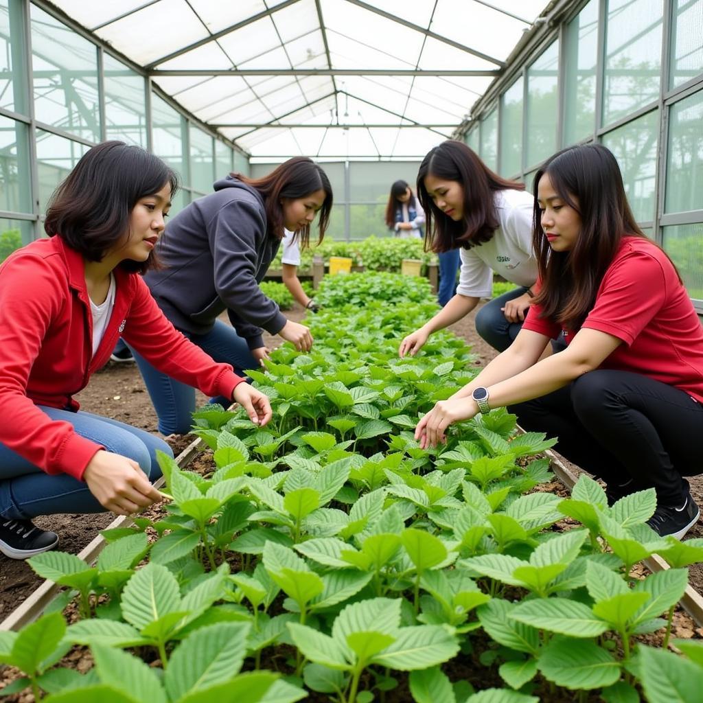 Sinh viên Trường Đại học Nông Lâm TP.HCM tham gia hoạt động thực hành tại vườn ươm