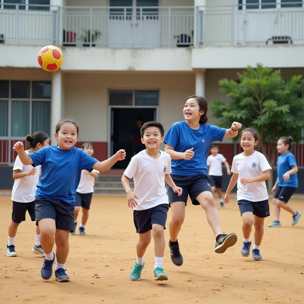 Hình ảnh về học sinh tham gia hoạt động thể dục thể thao tại trường THCS Ngô Thời Nhiệm