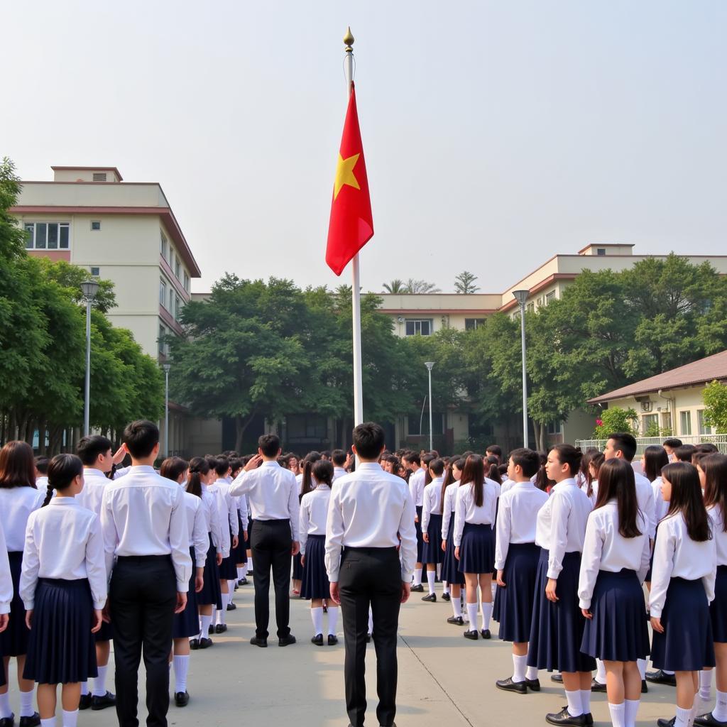 Lễ chào cờ tại trường trung học cơ sở Mỹ Hạnh