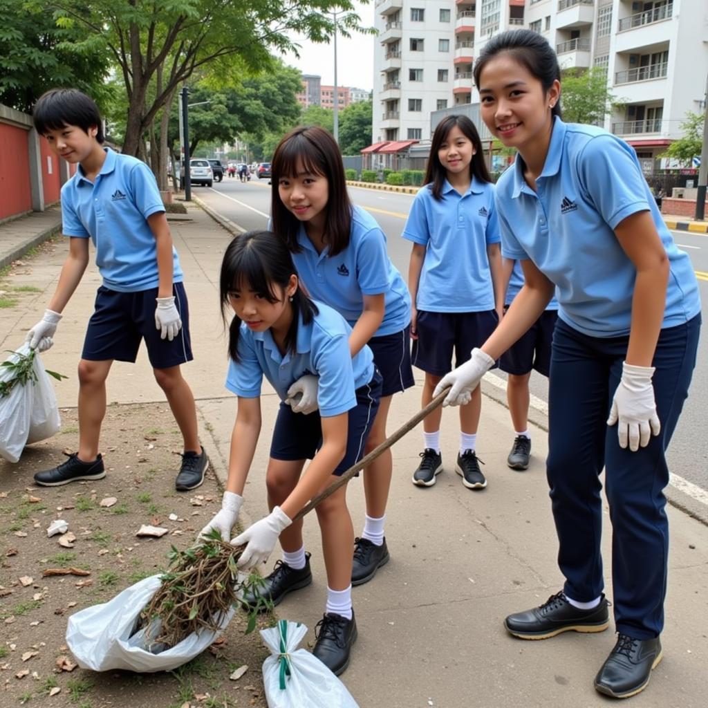 Học sinh THPT Gia Định tham gia hoạt động dọn dẹp vệ sinh đường phố