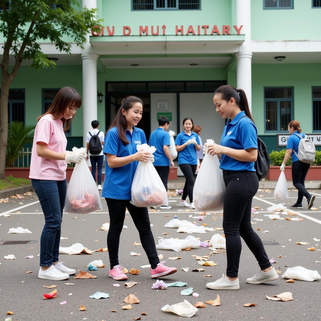 Học sinh THPT Gia Định thu gom rác thải nhựa