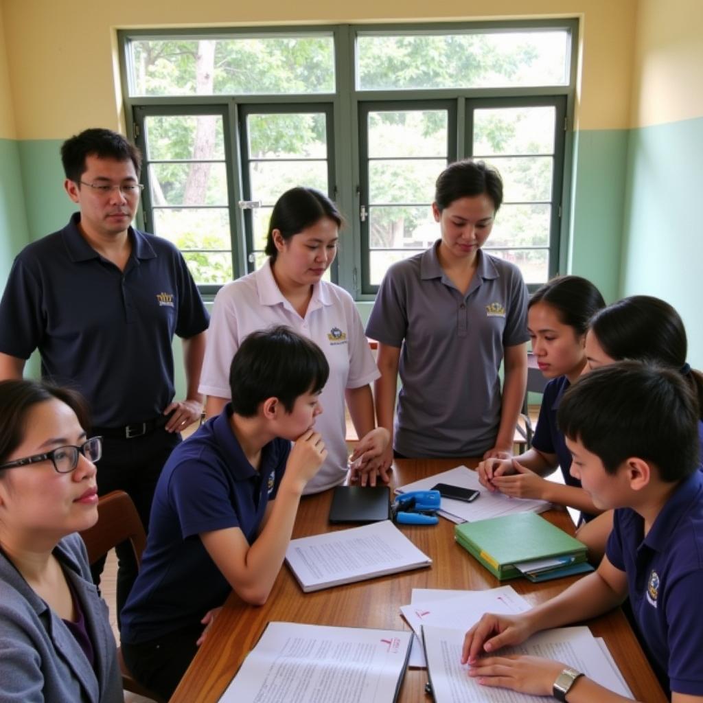 Giáo viên và học sinh trường THPT Nam Khoái Châu trong một buổi học