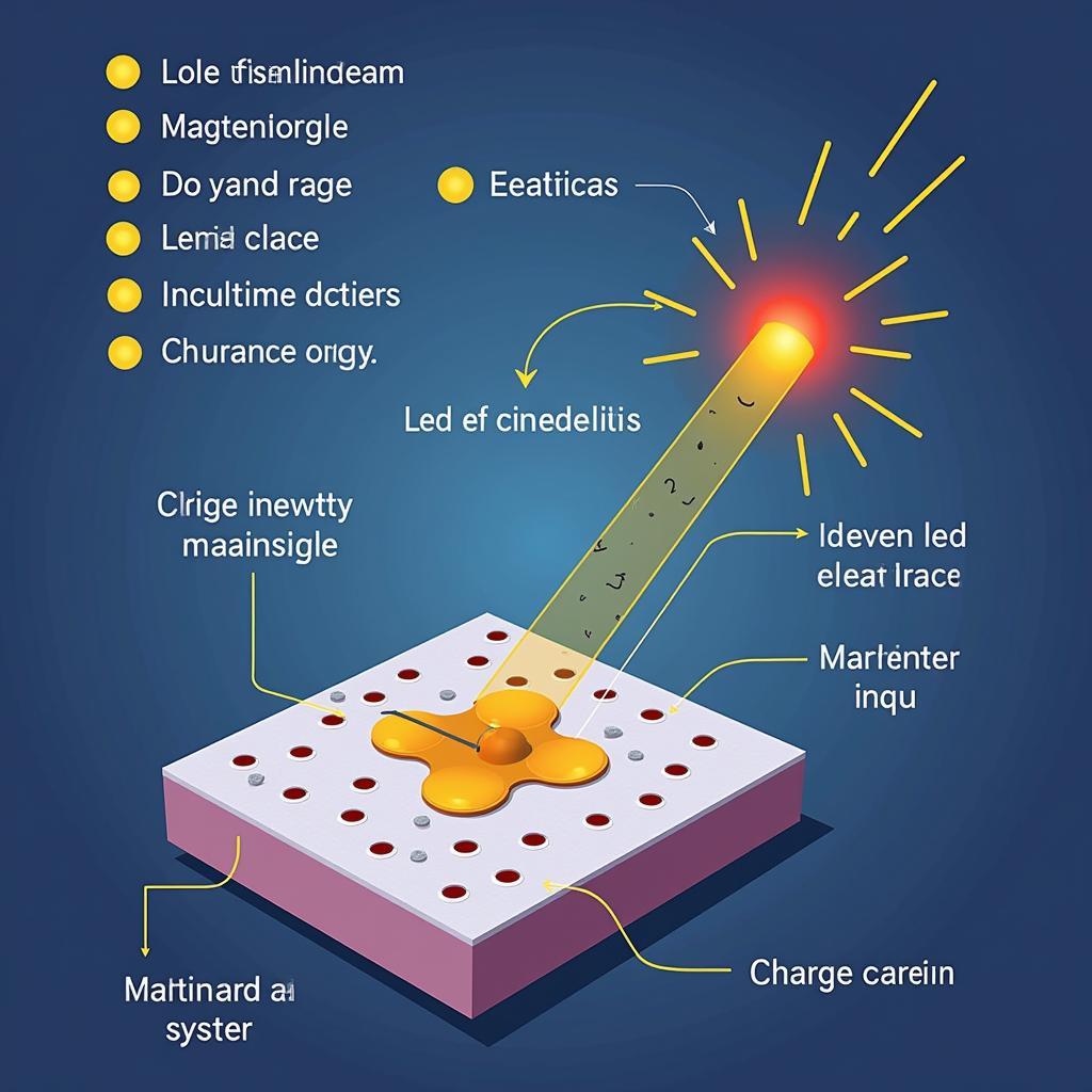 Hình minh họa hạt tải điện trong bán dẫn, bao gồm electron và lỗ trống.