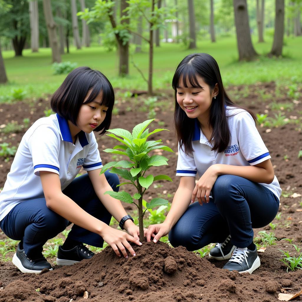 Học sinh THPT Gia Định tham gia hoạt động trồng cây.