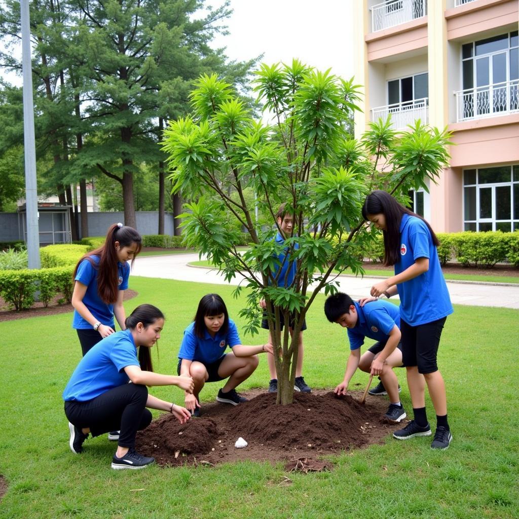 Học sinh THPT Gia Định tham gia hoạt động trồng cây xanh trong khuôn viên trường