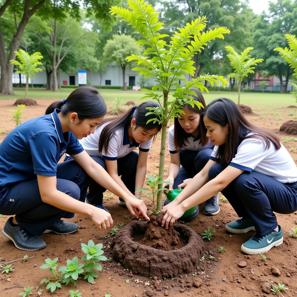 Học sinh THPT Gia Định tham gia hoạt động trồng cây xanh