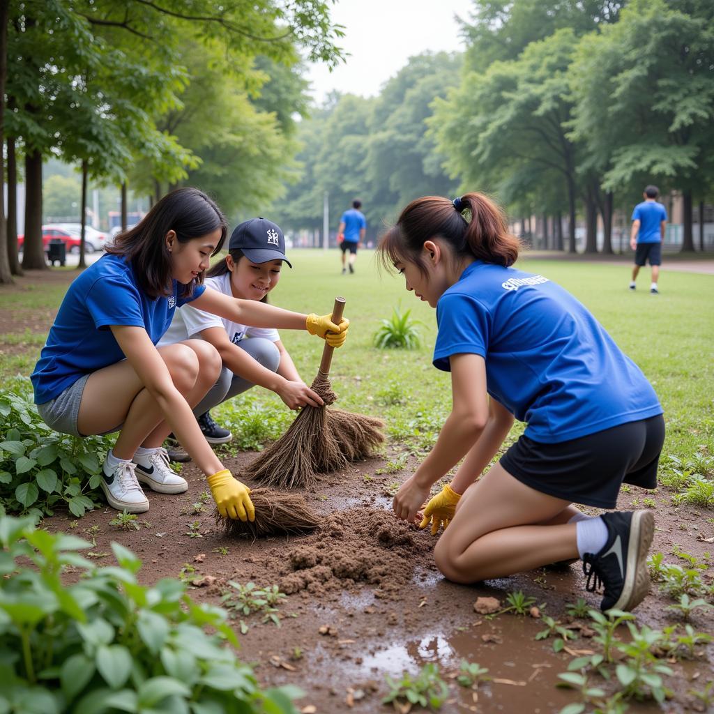 Học sinh THPT Chuyên Lương Văn Tụy tham gia hoạt động cộng đồng