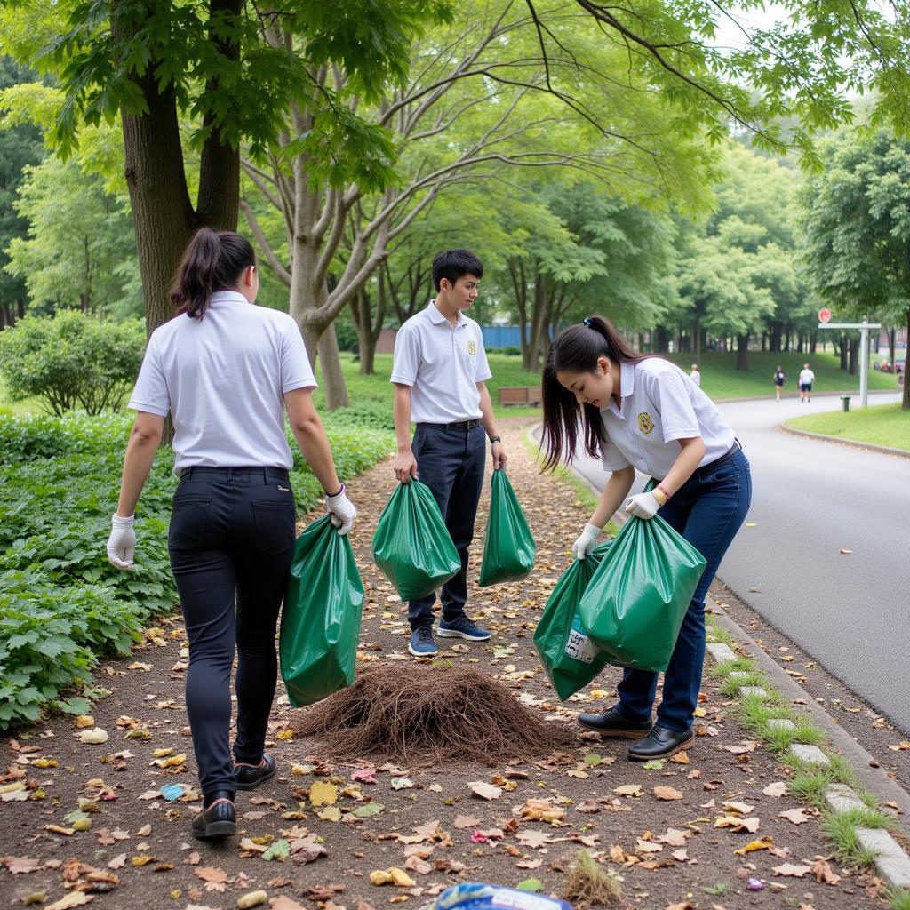 Học sinh THPT Gia Định tham gia hoạt động dọn rác tại công viên