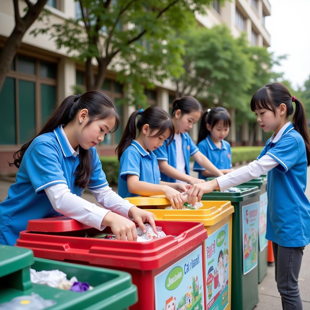 Học sinh THPT Gia Định phân loại rác