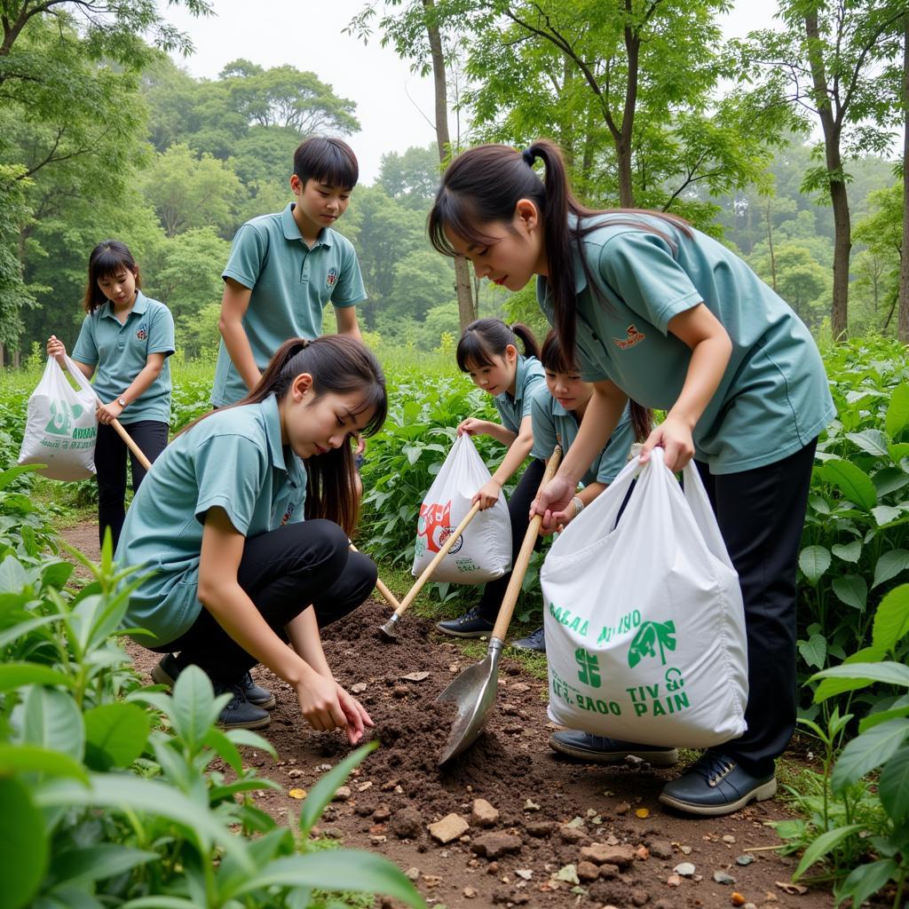 Học sinh THPT Gia Định tham gia hoạt động bảo vệ môi trường.