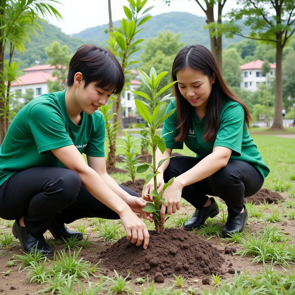 Học sinh THPT Gia Định tham gia hoạt động trồng cây