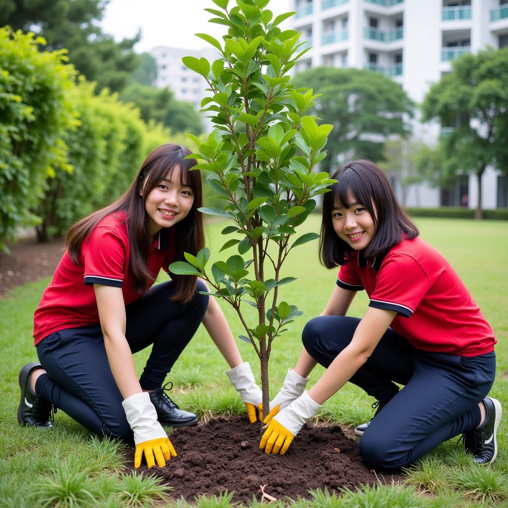 Học sinh THPT Gia Định trồng cây xanh trong khuôn viên trường nhân Ngày Môi trường Thế giới