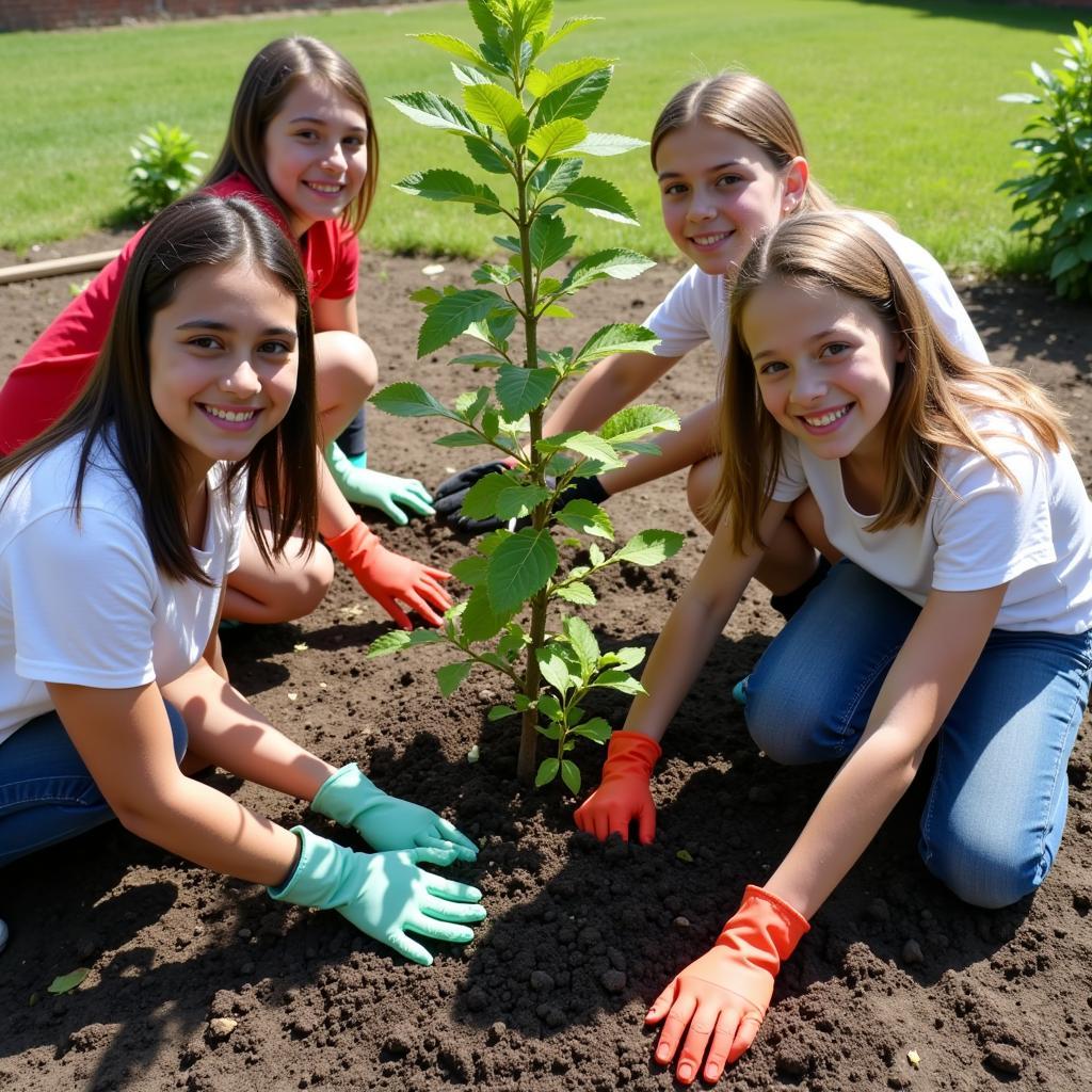 Students planting trees