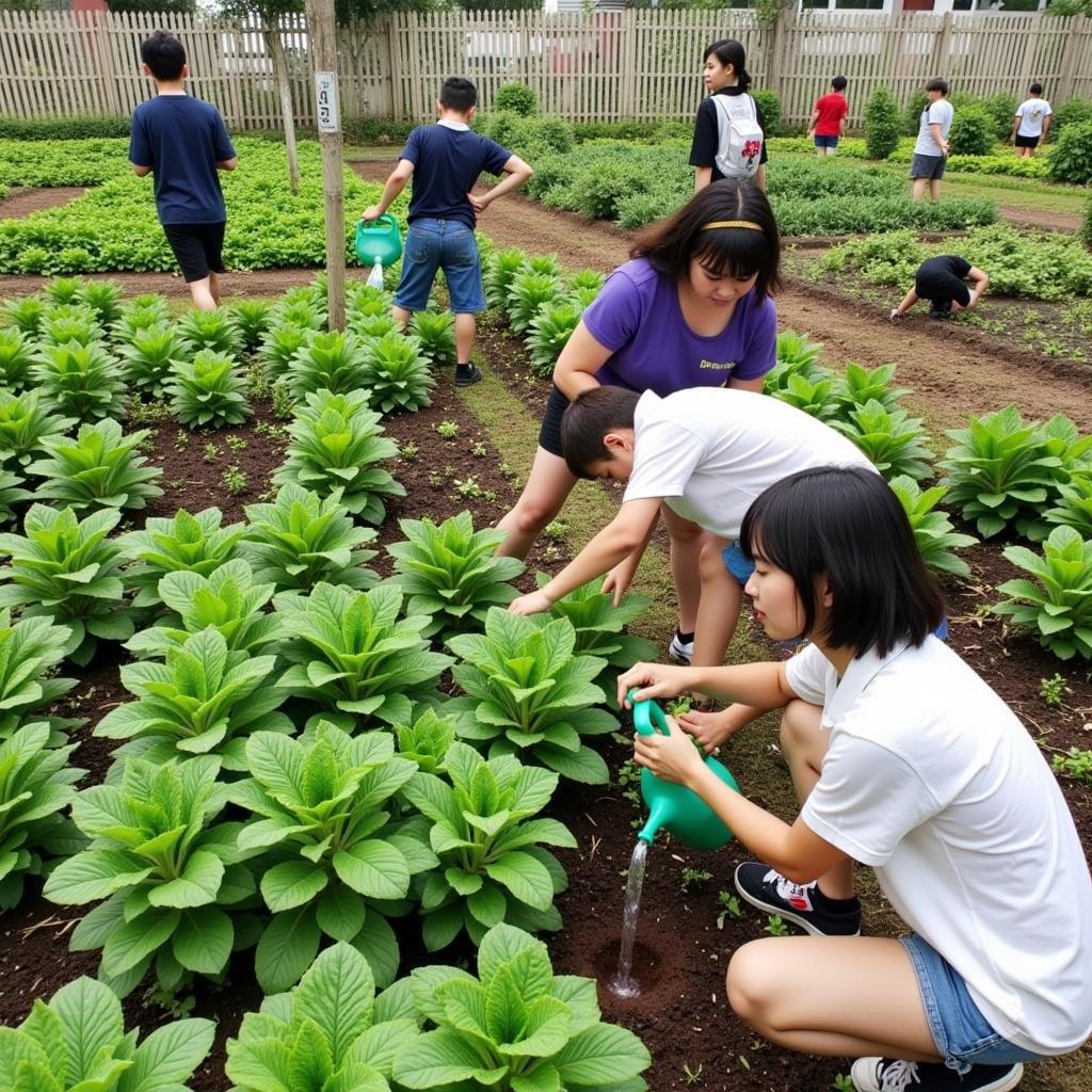 Học sinh THPT Gia Định chăm sóc vườn rau sạch