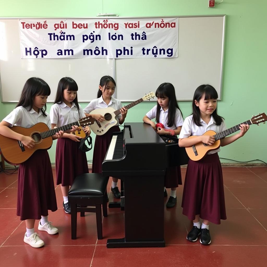 Học sinh THPT Gia Định chơi nhiều loại nhạc cụ khác nhau với "Hợp âm mưa phi trường"