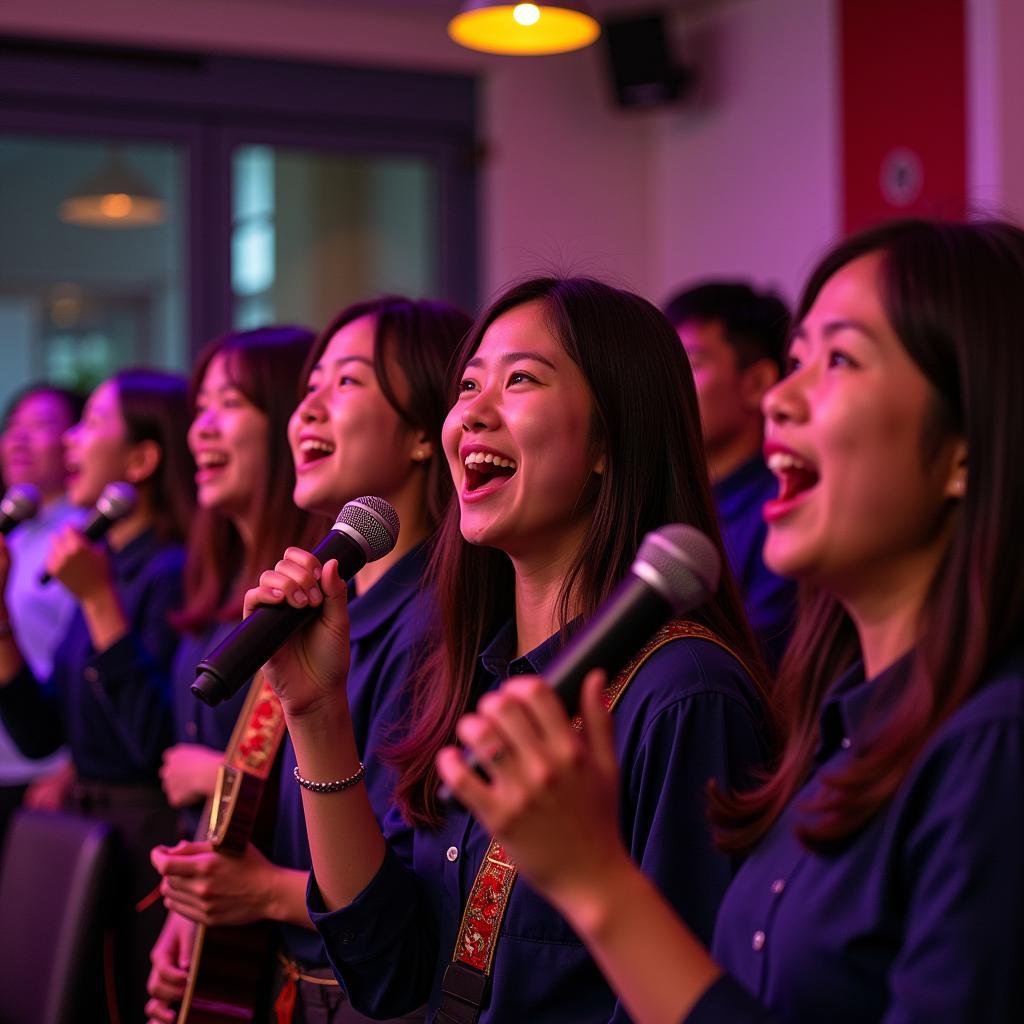 Học sinh THPT Gia Định hào hứng tham gia buổi karaoke "chín tháng quân trường nhạc sống"